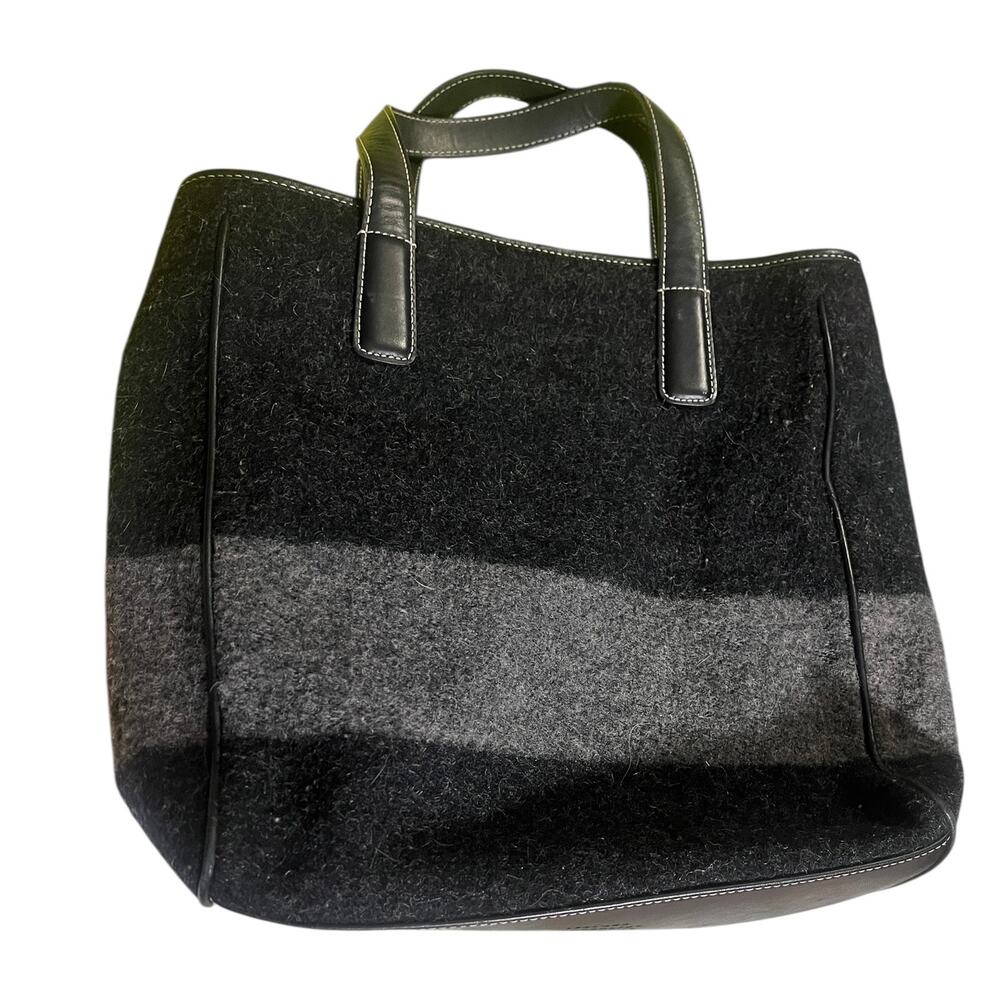 Coach Black and Charcoal Gray Wool and Leather Handbag 12” x 11”